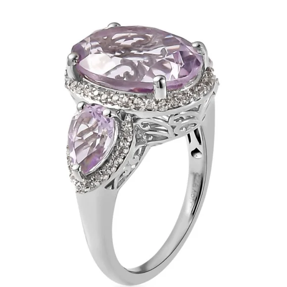 Genuine Rose De France Amethyst Ring in Platinum/925 Sz 6. New! - Picture 2 of 11